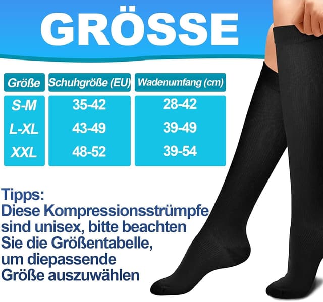 Detalle 2 de CAMPSNAIL Kompressionsstrümpfe für Damen und Herren (Stützstrümpfe) – für Flug, Sport, Reisen & Alltag