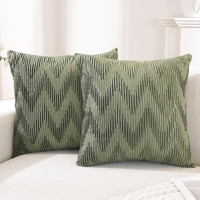 Detalle de Ystyle lot de 2 housses de coussin en velours 40x40 à fermeture éclair cachée, sauge