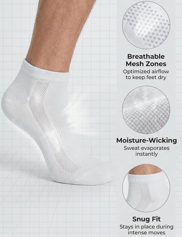 Detalle de Quoboquo lot de chaussettes de sport antidérapantes en coton (ABS), hommes & femmes, courtes — 39-42 / 43