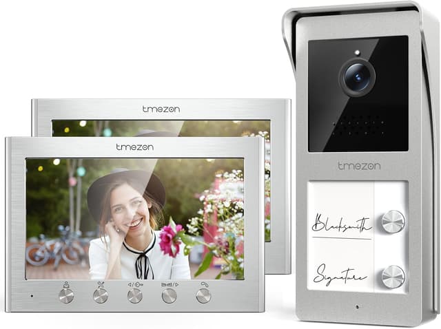 Detalle de TMEZON Video-Türsprechanlage fürs 2-Familienhaus mit 7-Zoll-Farbmonitor, HD-Türklingelkamera & 2-Draht