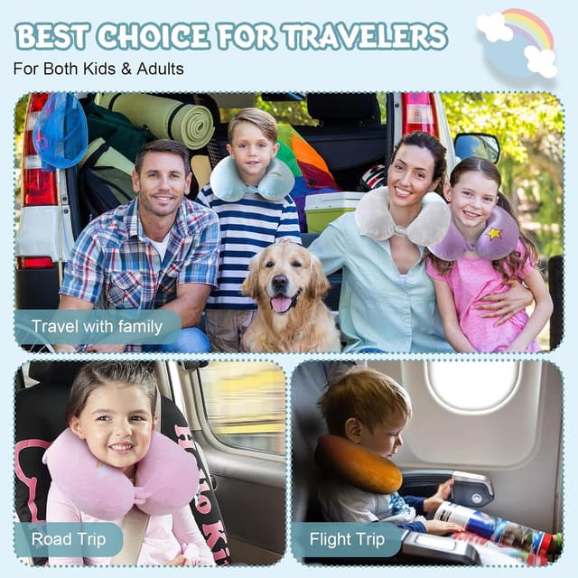 Detalle de Cirorld Kids Travel Pillow & Neck Support with Memory Foam and Sleep Mask (Blue Unicorn)