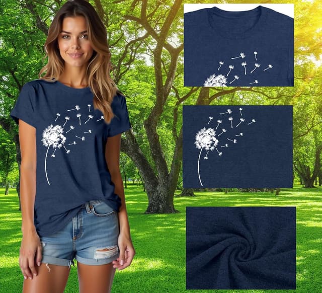 Detalle 2 de Qskall women’s dandelion flower casual T-shirt (white print)