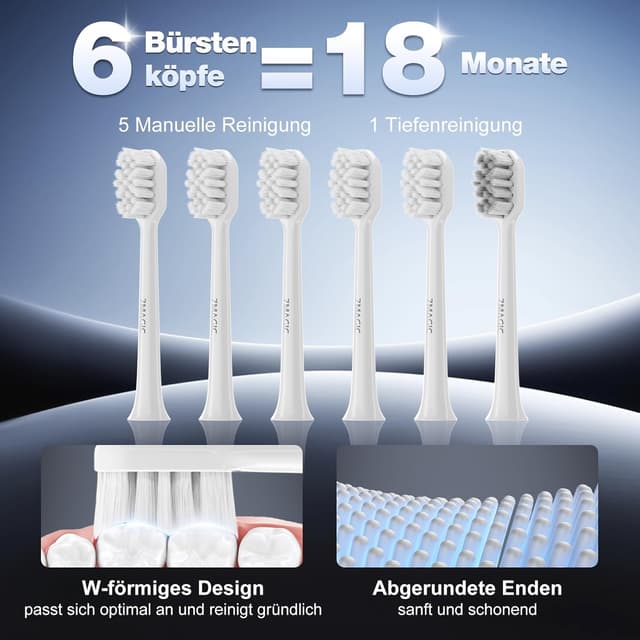 Detalle 2 de 7MAGIC Elektrische Zahnbürste & Schallzahnbürste mit 3 Intensitäten, 5 Modi, 40.000 VPM, IPX7 und 180 Tagen Akku