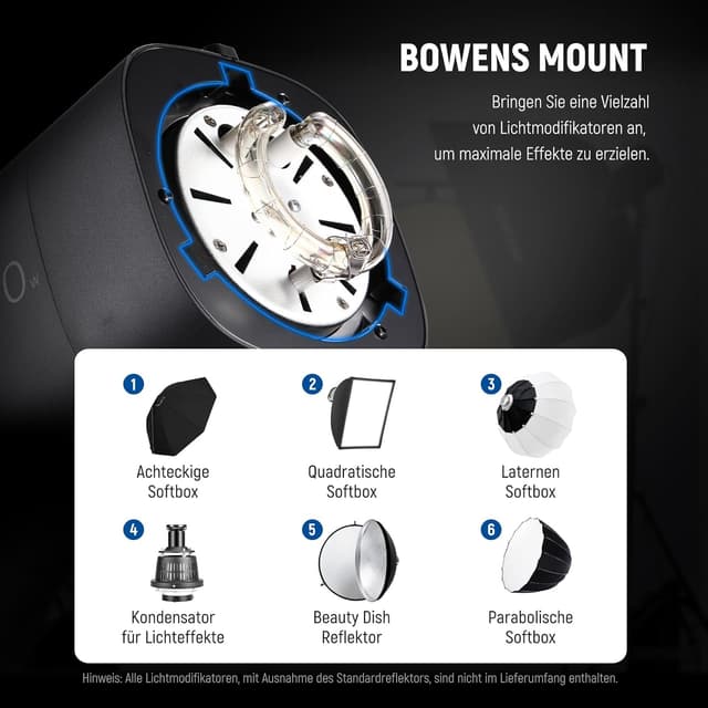 Detalle de NEEWER 800W Studio Monolight Blitzlicht-Set S101 (2er Pack) mit RT-16 Auslöser, 5600K Einstelllampe und Bowens Mount