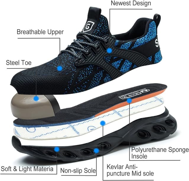 Thumbnail 6 de YEKOYIOO Sicherheitsschuhe mit Stahlkappe (Anti-Smashing), leicht & atmungsaktiv – EU-Größen 38–46