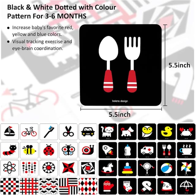 Detalle de Beiens Lot de 20 cartes flash à fort contraste pour bébé (3 à 6 mois)