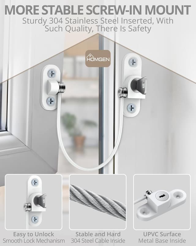 Detalle de HOMGEN Window Locks Popular 10pcs Window Restrictor for UPVC & Wood Windows (with screws & keys)