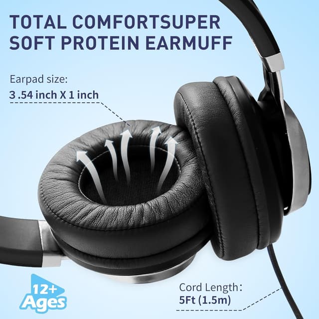 Detalle de AILIHEN C90 Wired Over-Ear Headphones with Microphone and Inline Volume Control (3.5mm, Grey)