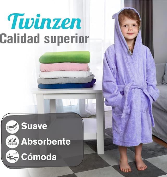 Detalle 2 de Twinzen Albornoz Niños 360gsm Algodón
