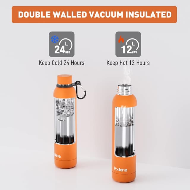 Detalle 2 de Exllena Insulated Water Bottle 1L with Buckle (Double Wall Stainless Steel) – Orange