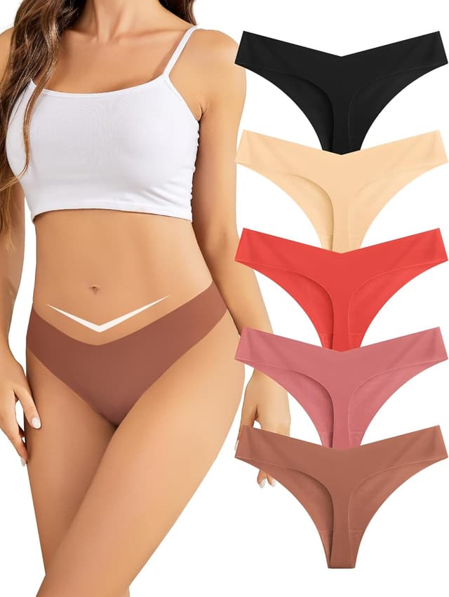 Detalle de VOENXE nahtloser Damen-String Tanga im 5er-Pack – niedrig geschnitten, microfaser & ohne sichtbare Nähte
