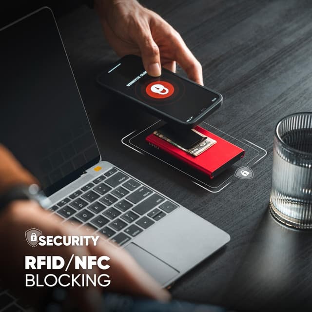 Detalle 2 de VULKIT Slim Card Wallet with Money Clip (Aluminium Pop-Up) – Red RFID Blocking