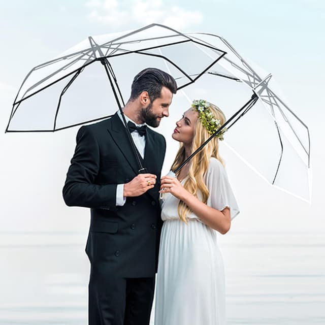 Detalle de VIPOPICO Clear Umbrella Automatic Open Close – Compact Travel Clear Umbrella with Frosted Handle