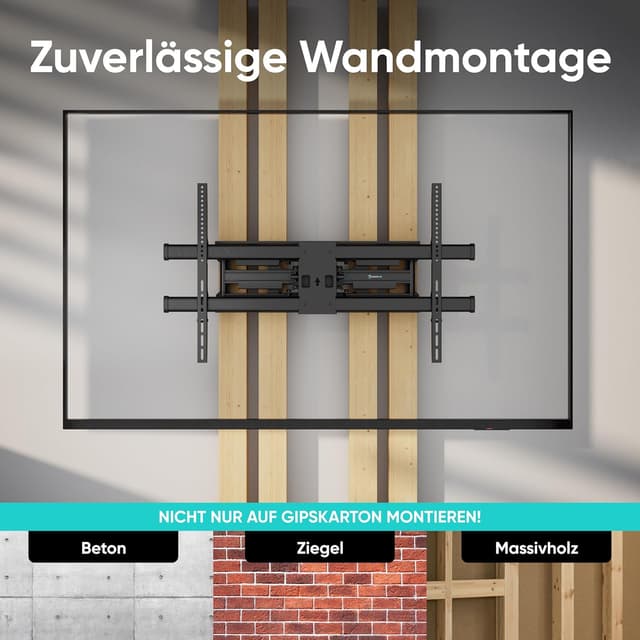 Detalle de ONKRON M10-B schwenkbare TV-Wandhalterung (42–120 Zoll, bis 100 kg) – ultra slim, neigbar, ausziehbar