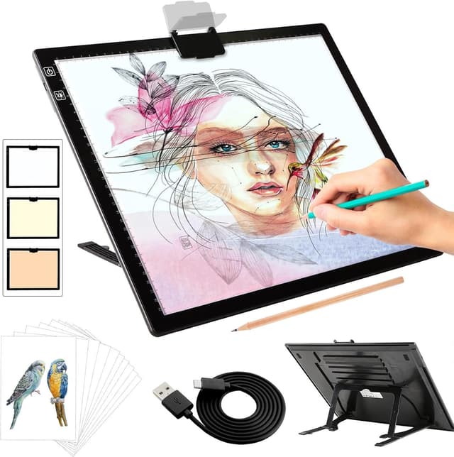 Detalle de elice Leuchttisch A3 wiederaufladbar mit Ständer/Clip – LED-Lightpad für Diamond Painting, Zeichnen & mehr
