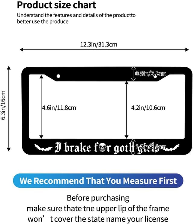 Thumbnail 4 de I Brake for Goth Girls License Plate Frame 2Pcs 🏷