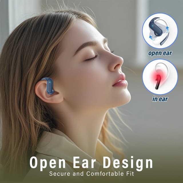 Detalle de DUSONLAP Ecouteurs Bluetooth Open-Ear Sport 5.4, 42 h, micro ENC et écran LED (bleu)