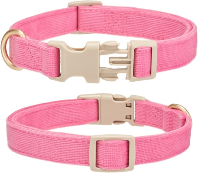 Detalle de YUDOTE Soft Corduroy Dog Collar (Size M) with Plastic Clip – Adjustable Fuchsia