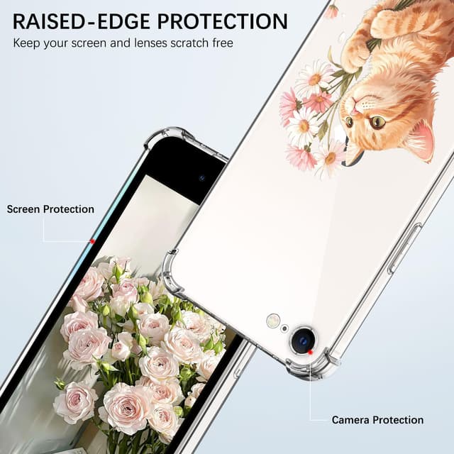 Detalle de DiaryTown transparente Handyhülle mit süßem Katzenmotiv für iPhone 8 / iPhone 7 sowie iPhone SE (2020/2022)