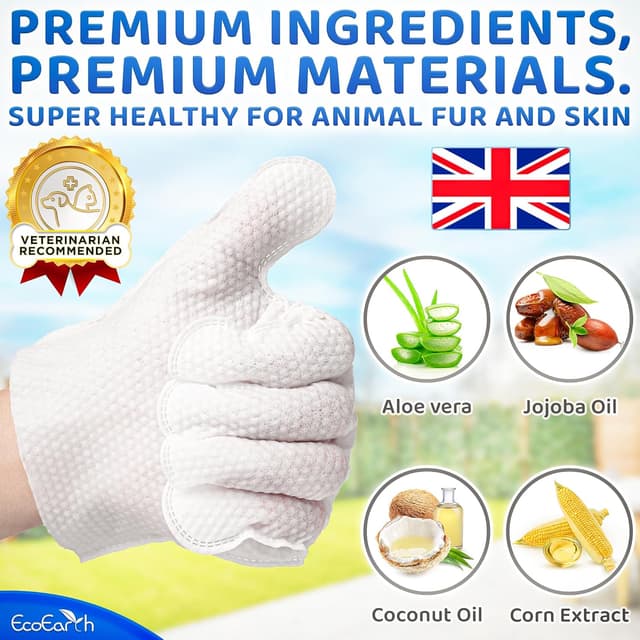 Detalle 2 de EcoEarth Premium Pet Wipes for Dogs & Cats (36 Hypoallergenic Wiping Gloves) — Waterless, lick-safe cleaning