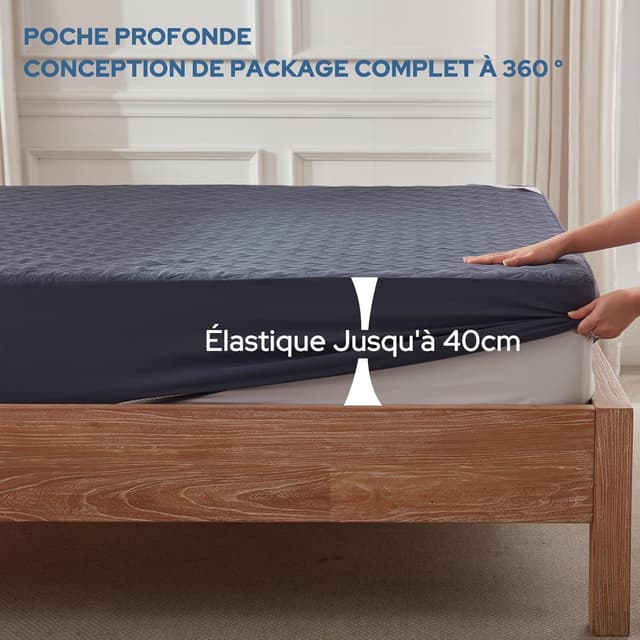 Detalle 2 de BEDLORE Matratzenschoner 180 x 200 cm – wasserdichter Bezug mit tiefer Tasche (Blau)