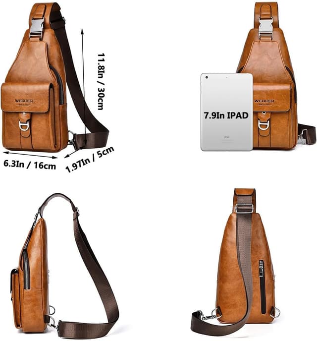 Thumbnail 5 de Hjkiopc Sling Tasche Herren Leder Brusttasche