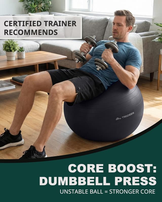 Detalle de Trideer Exercise Ball for Yoga, Pilates & Fitness (Stability Ball) with Quick Pump, 5 Sizes