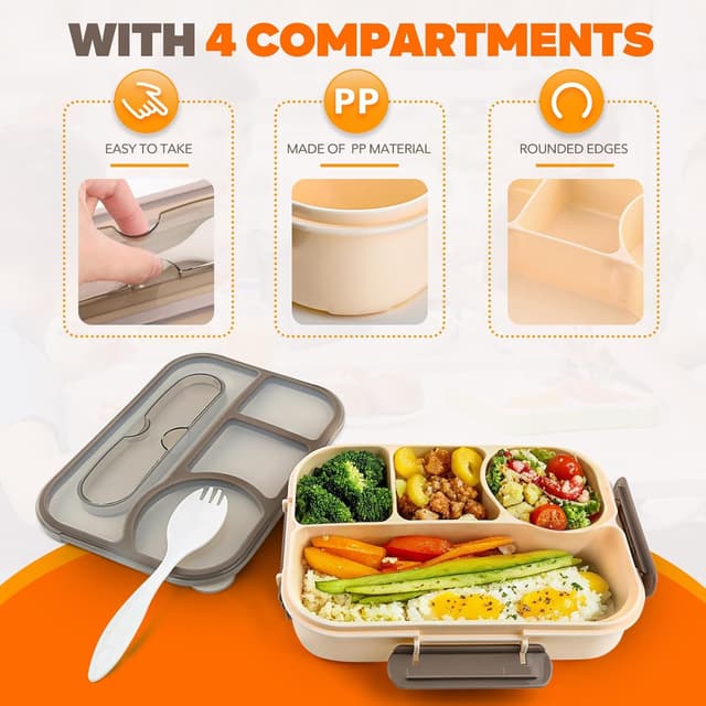 Thumbnail 4 de EASYFUN Bento Box Adult 4-Compartment Lunch Box 🍱