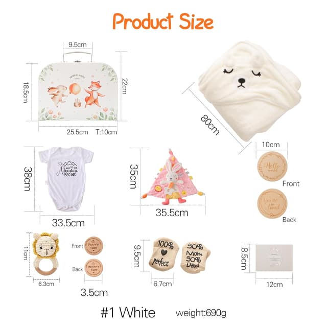 Detalle de Promise Babe Baby Geschenk Set zur Geburt (Junge/Mädchen) – Badetuch, Babydecke, Strampler, Socken, Holzgreifling & Rassel