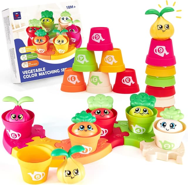 Detalle de hahaland Baby Montessori Stacking Cups & Flower Pots Playset (18pcs) for 18+ Months
