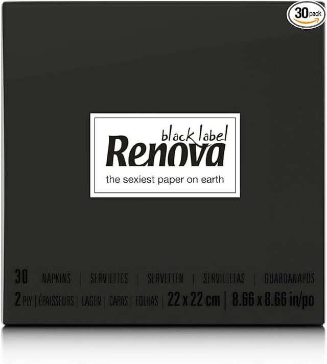 Detalle de Renova Servilletas de Papel Cocktail Negra - 30 unidades 🖤