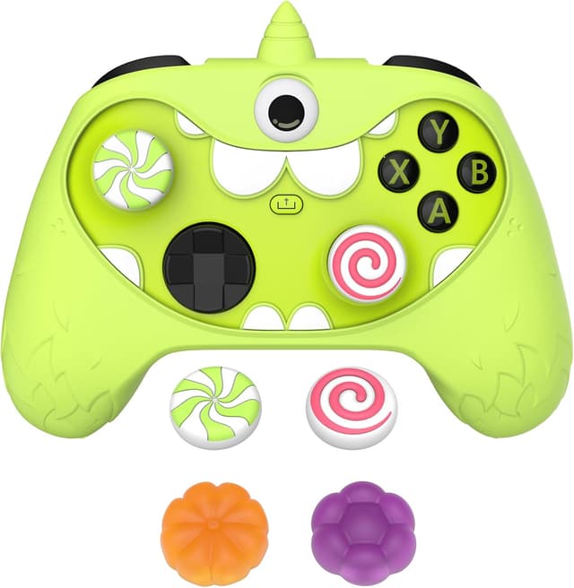 Thumbnail 6 de playvital Cute Silicone Skin for Xbox Series X/S controller with thumb grip caps and stickers (MonoEye Monster Green)