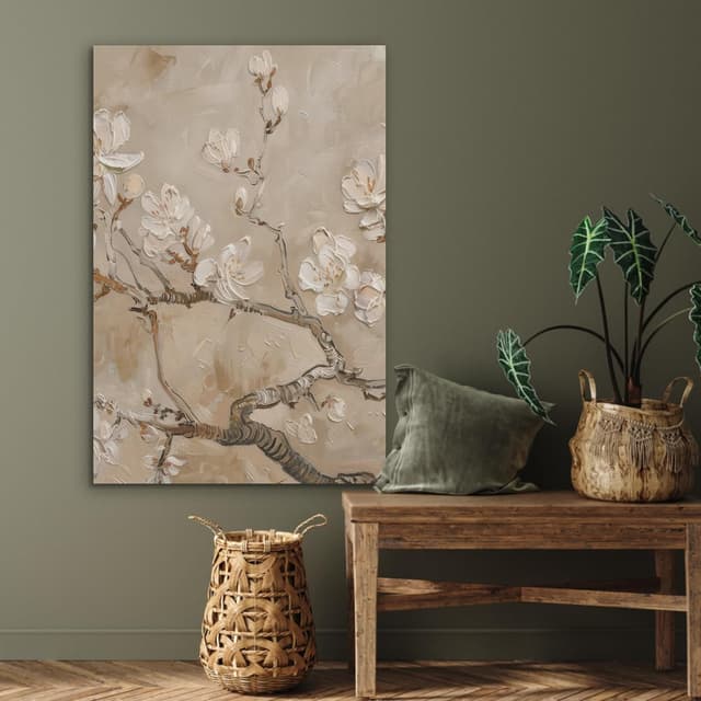 Detalle 2 de Décoration murale en feutre 70x100 cm MuchoWow – design floral beige/blanc pour salon et chambre