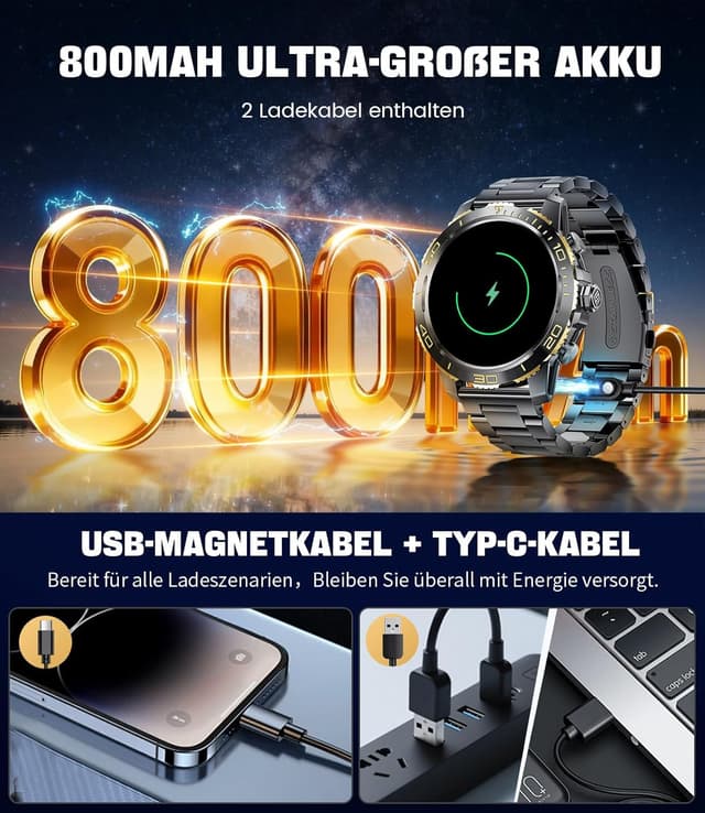 Detalle de CHOOSETIME Montre connectée homme 1,43" AMOLED 800 mAh – appels Bluetooth, sport & suivi santé (IP68)