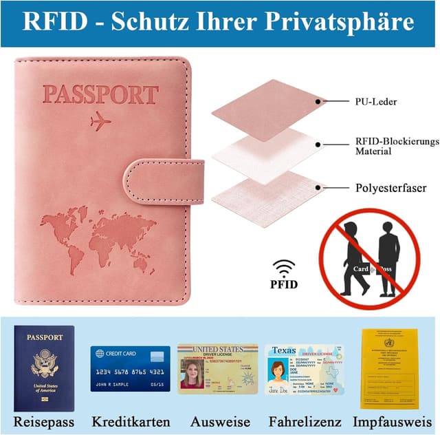 Detalle de Reisepasshülle Kofferanhänger Set rosa ✈