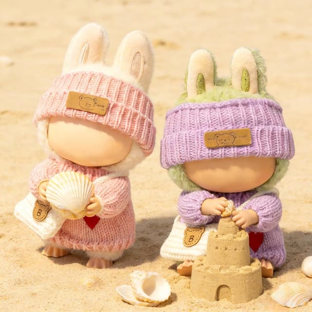 Thumbnail 2 de (2 Pack) Clothes for LABUBU 17cm Doll — 6-Piece Crochet Accessory Set (Heart Sweater + Hat + Bag)