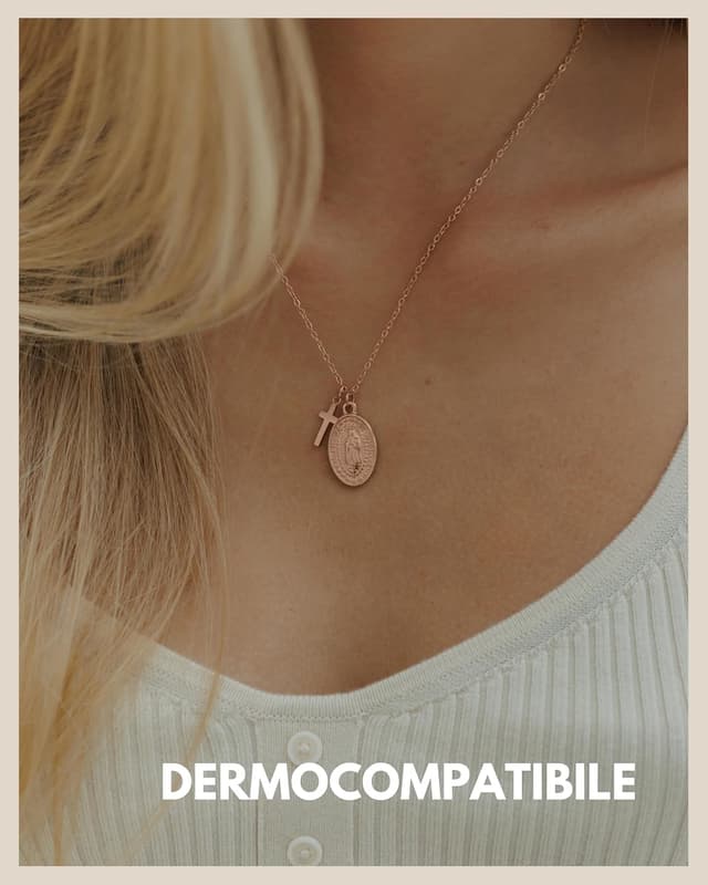 Detalle de GD GOOD.designs Collana Maria con croce in acciaio inox placcata oro 18K, impermeabile e lunghezza regolabile 42+5 cm