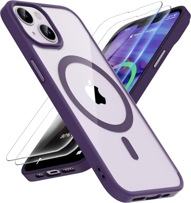 Detalle de ORETECH Hülle für iPhone 13/14 (6,1 Zoll) mit 2 Schutzfolien & Mag-Safe-Kompatibilität – Tiefes Violett
