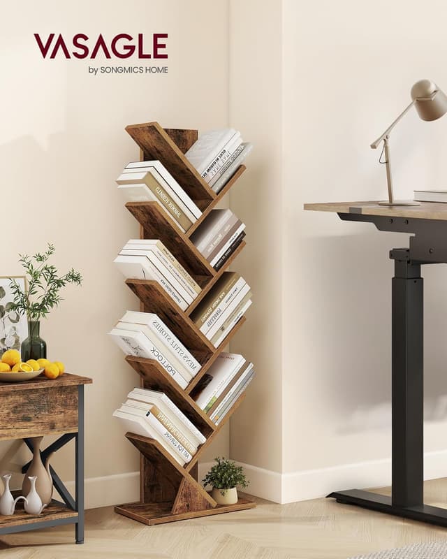 Detalle 2 de VASAGLE CUSTOS LBC609KD01 libreria autoportante ad albero, marrone vintage, 20 x 38 x 115,2 cm