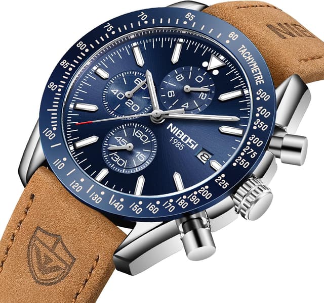 Detalle 2 de NIBOSI Orologio da uomo analogico al quarzo cronografo con data e pelle