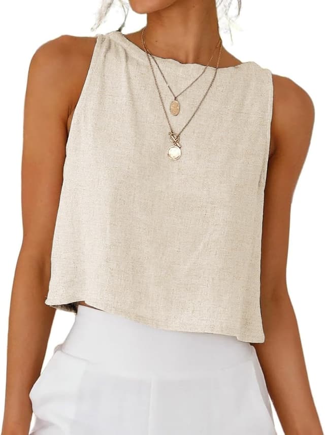 Thumbnail 6 de Tanmolo Leinen-Tanktop für Damen mit Knopfdetail am Rücken – ärmellos, kurz & sommerlich