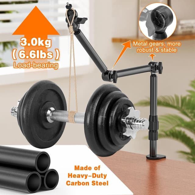 Detalle de Jubor Camera Desk Mount – Overhead webcam and projector stand with 1/4" screw, 360° adjustment (max 3 kg)