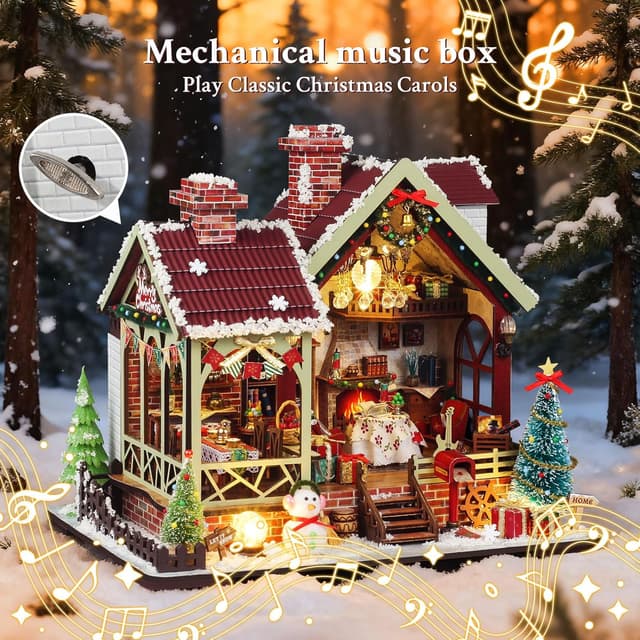 Detalle de Lycidae Christmas DIY Book Nook Kit with Music (LED) – miniature dollhouse-style build