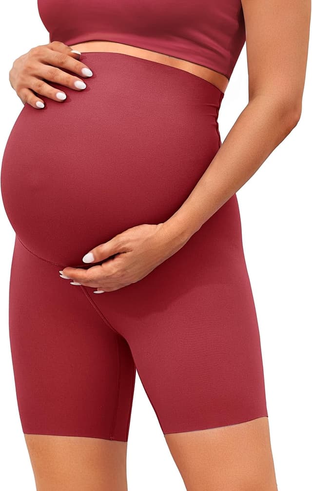 Detalle de BAYDI Clouduxi Umstandsleggings kurz (High Waist) – 15 cm, blickdicht & für Schwangerschaftsyoga