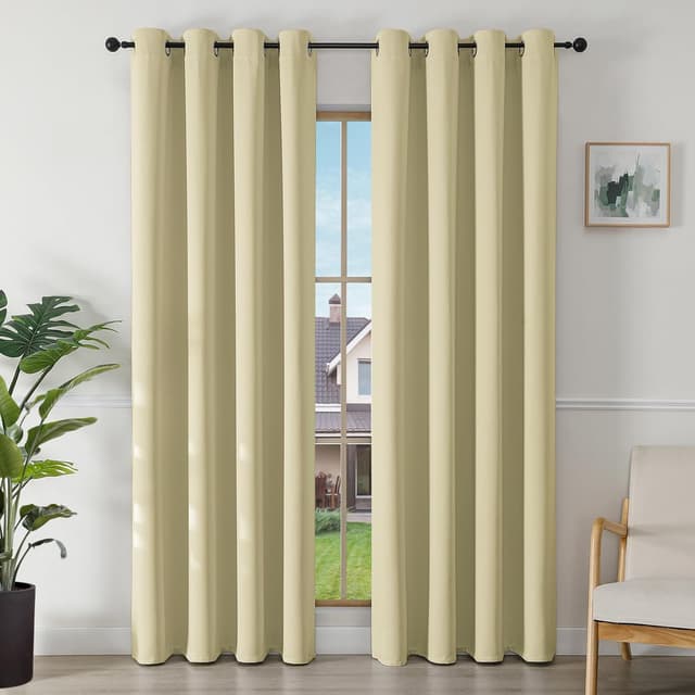 Detalle de Joydeco tende oscuranti per interni con occhielli, 2 pezzi beige (L 140 x A 200)