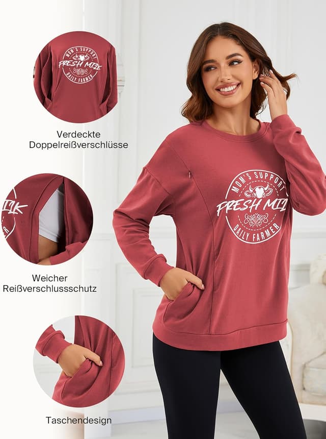 Detalle 2 de Love2Mi Damen Langarm Stillshirt 95% Baumwolle