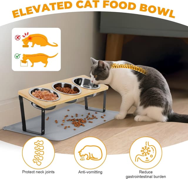 Detalle 2 de Tilted Cat Bowls 500 ml Stainless Steel Feeding Station 🐾