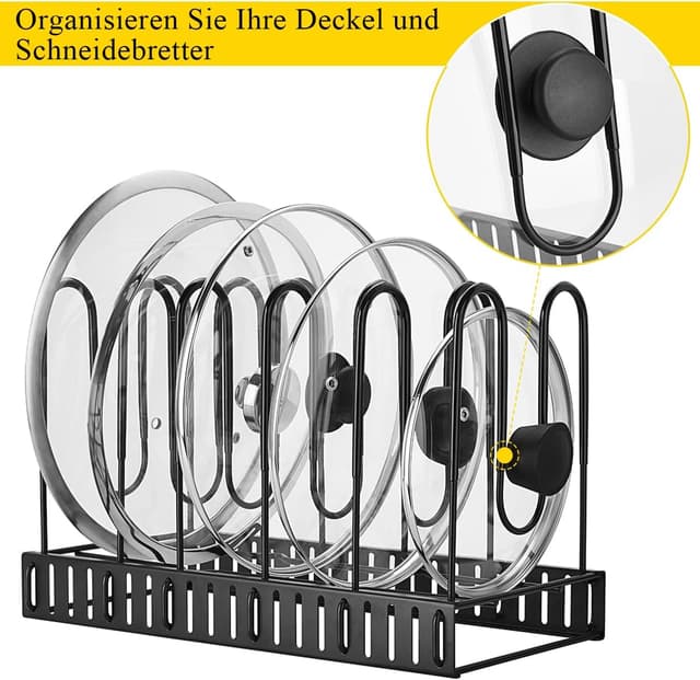 Detalle de Toplife doppelseitiger Pfannenhalter mit 10 verstellbaren Teilern – Topfdeckelhalter für Ordnung im Küchenschrank