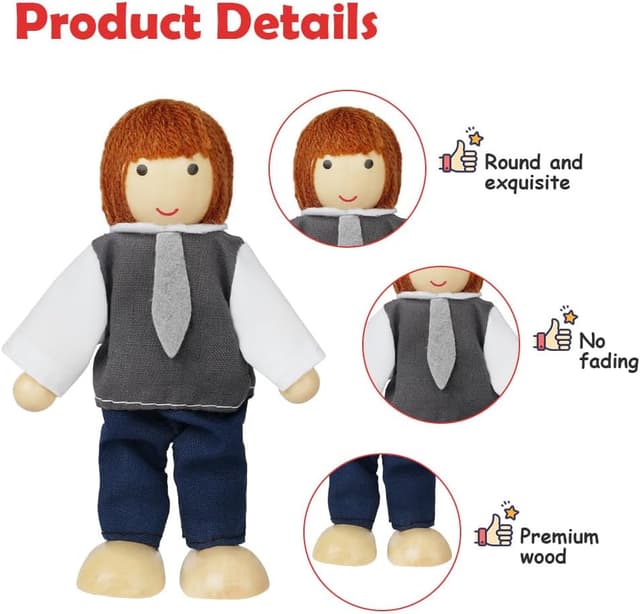 Thumbnail 2 de Aolso Wooden Family Dolls 7pc playset