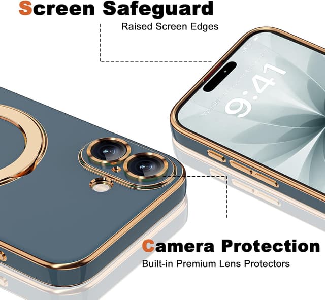 Thumbnail 6 de ETPESOK iPhone 17 Case (6.3") with Magnetic Ring Stand, Mag-Safe Compatible, Full Camera Lens Protection, Grey Blue